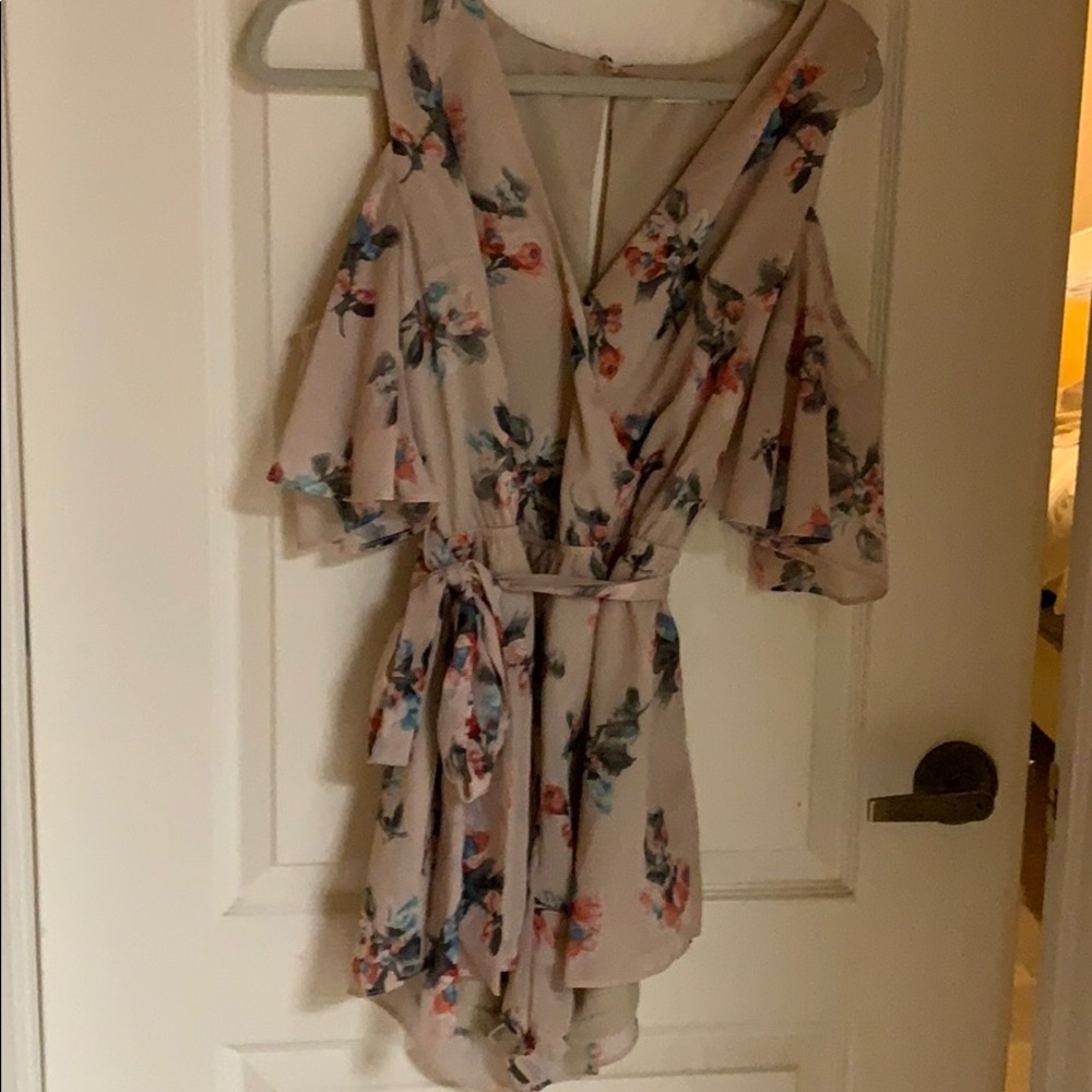 Cream Floral Belted Romper